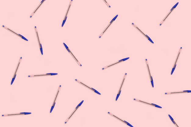 Single black color pen with a copy space on light pink background