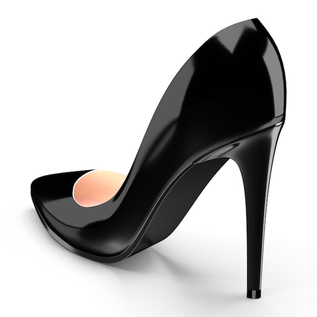Single black high heel shoe isolated on white background