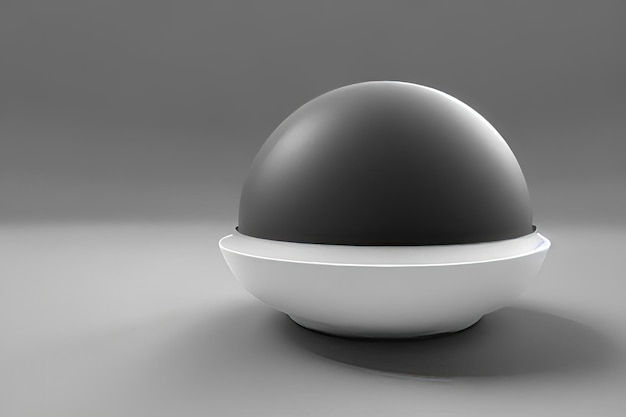 Single Black Sphere on White Studio Floor Conceptual Art