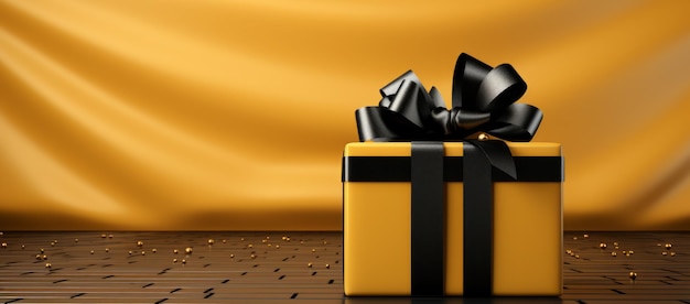 a single black and yellow present box