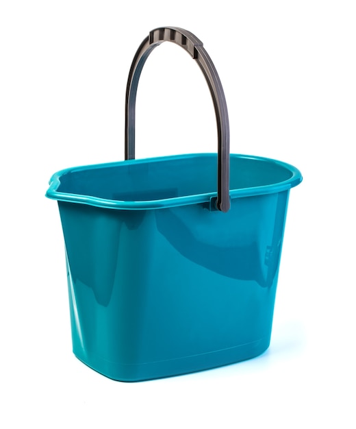 Single blue bucket isolated on a white background