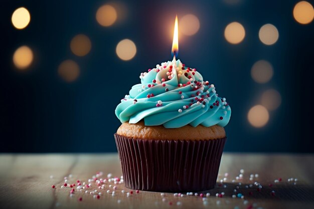 Single candle birthday cupcake Generative Ai