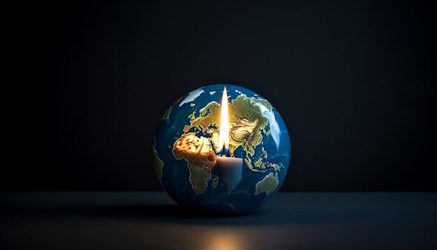 Photo a single candle lighting up the worldearth hour