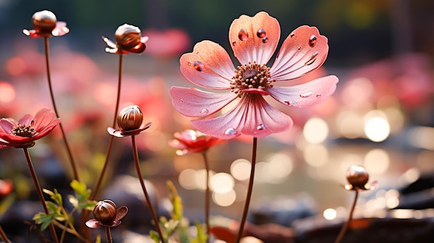 A single Chocolate Cosmos flower infront closeup view