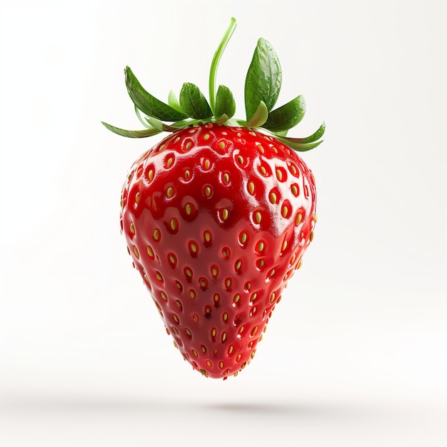 Single closeup strawberry fruit photography isolated on white background studio shot