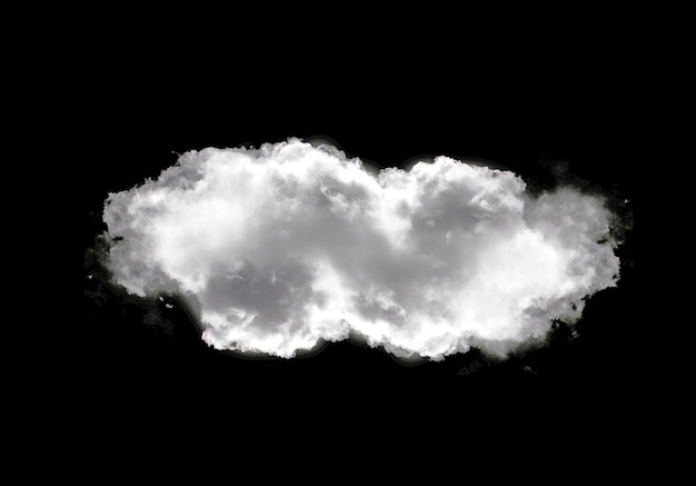 사진 검은 바탕 위에 고립된 단일 구름 모양 현실적인 구름 3d 일러스트레이션 구름 모형 렌더링