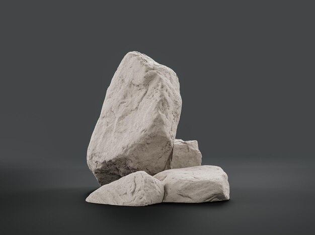 Single color white rocks in a flat grey color background
monochrome rock model