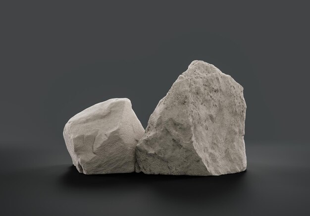 Single color white rocks in a flat grey color background
monochrome rock model