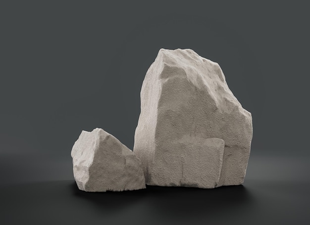 Single color white rocks in a flat grey color background\
monochrome rock model