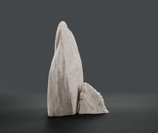 Single color white rocks in a flat grey color background\
monochrome rock model