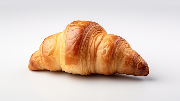 A single croissant shot against white backdrop