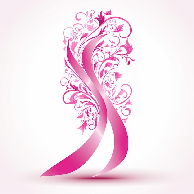 Photo single curled pink ribbon on white