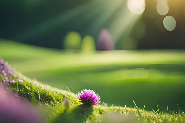 A single dandelion sits on a mossy rock