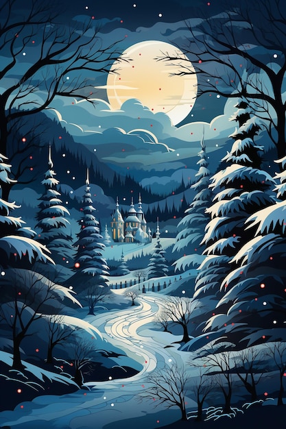 Single decorated spruce background snow fairy tale atmosphere background AI generative