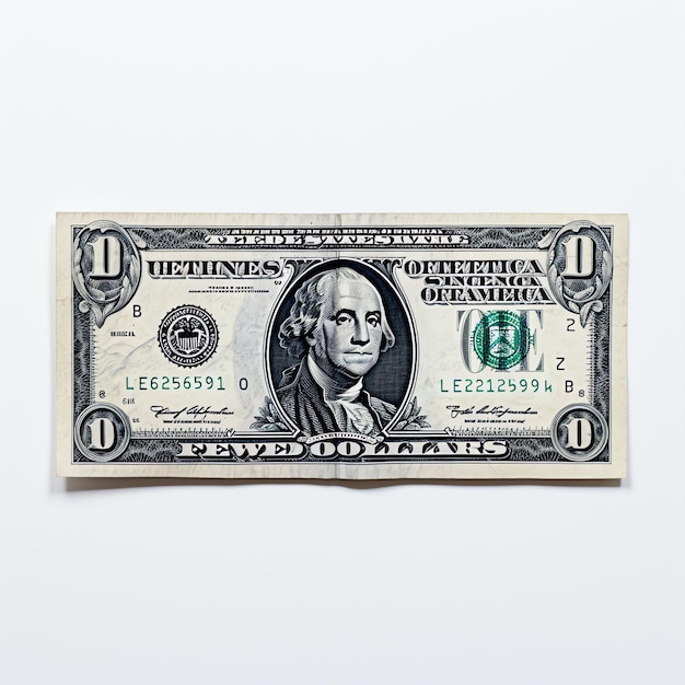 Photo a single dollar bill on a white background