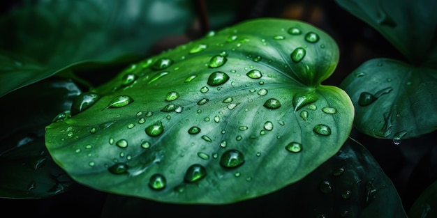 a single drop of water sitting on top of a green leaf