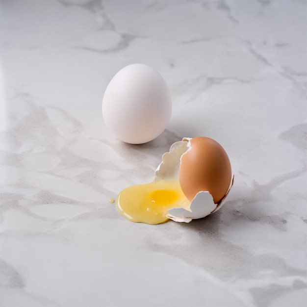 Single Egg opengebroken op marmeren tafel