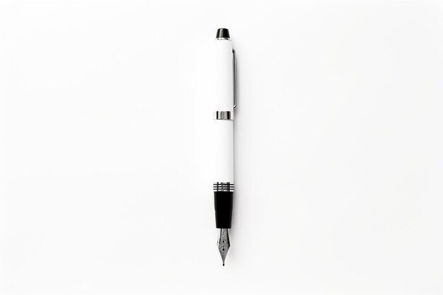 A single elegant fountain pen on a plain white background