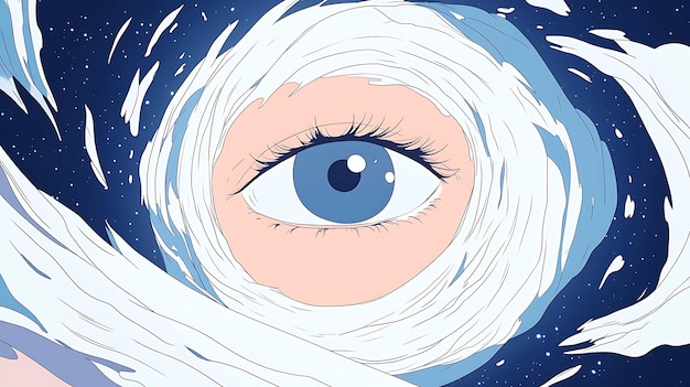 Photo a single eye gazes into the cosmic whirlpool handdrawn illustration