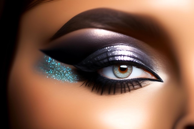 Single eye with shimmering silver eyeshadow