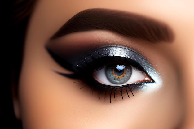 Single eye with shimmering silver eyeshadow