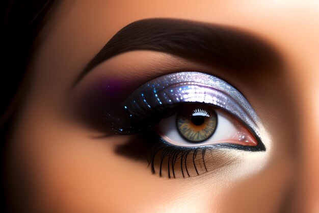 Single eye with shimmering silver eyeshadow