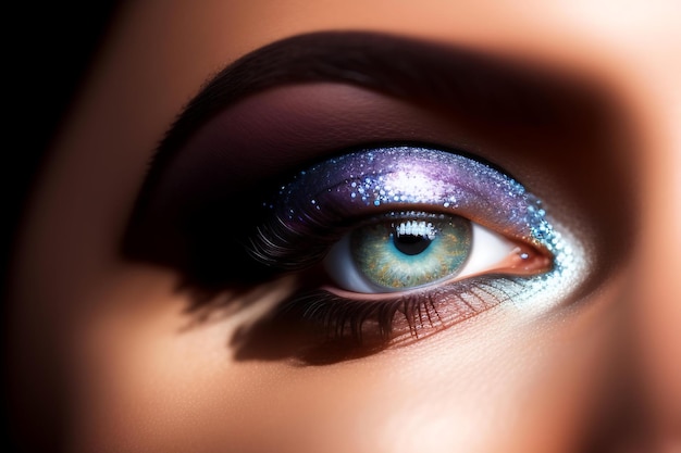 Single eye with shimmering silver eyeshadow