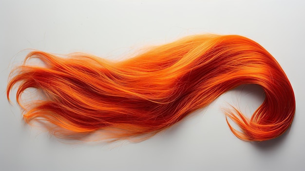 Single fiery orange hair strand on plain surface
