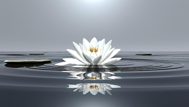 a single floating white water lily surrounded by with ripples