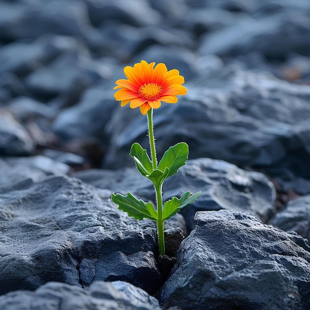 A single flower growing out of a rock