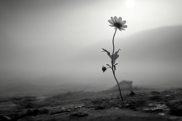 Foto un singolo fiore sta crescendo nella terra