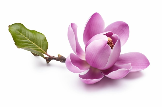 a single flower on a stem with a leaf