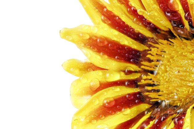 Single flower of tiger Gazania with drops. (Splendens genus asteraceae).Isolated.