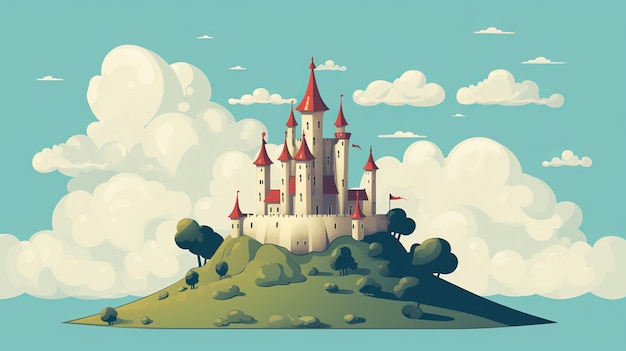 Single The flying castle cartoon flatflat illustration Mini Gnerative ai