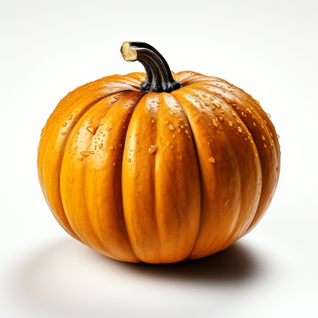 Single fresh orange pumpkin isolated on white background