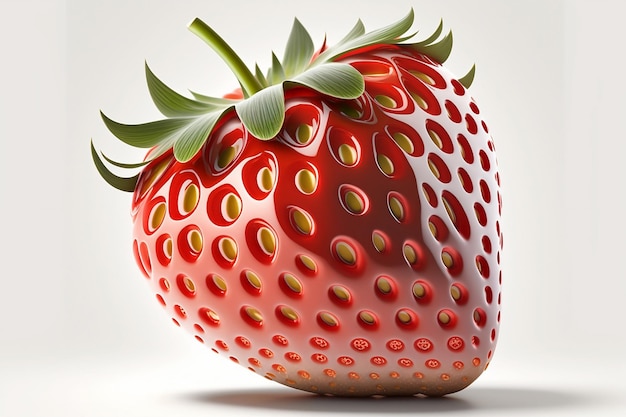 Single fresh realistic strawberry isolated on white background Generative AI