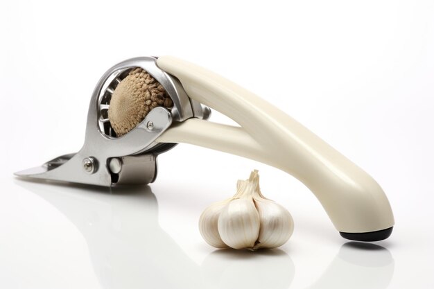 Photo a single garlic press isolated on white background