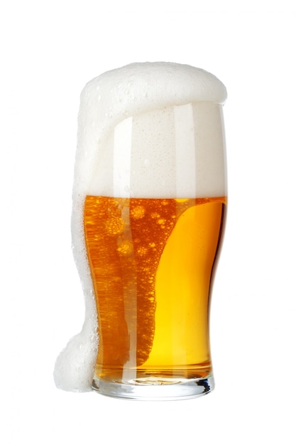 Single glass of beer close up isolated on white 