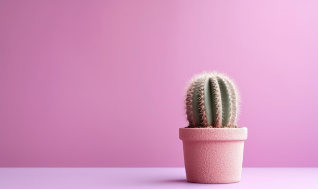 A single green cactus in a harmonizing pink pot set against a gentle pink backdrop symbolizing serenity AI Generative