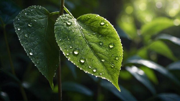 단 하나의 초록색 잎이 부드러운 빛에 고 있습니다.