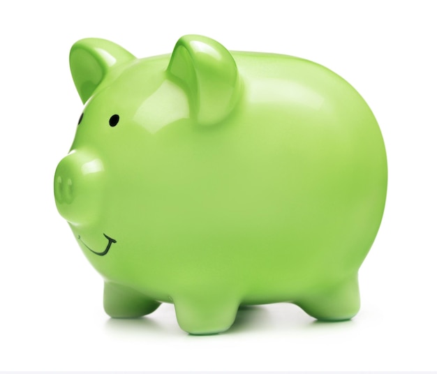 Single green piggy bank