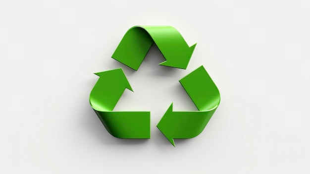 白い背景の単一の緑色のリサイクルシンボル