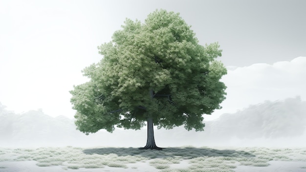 Single green tree on a white background