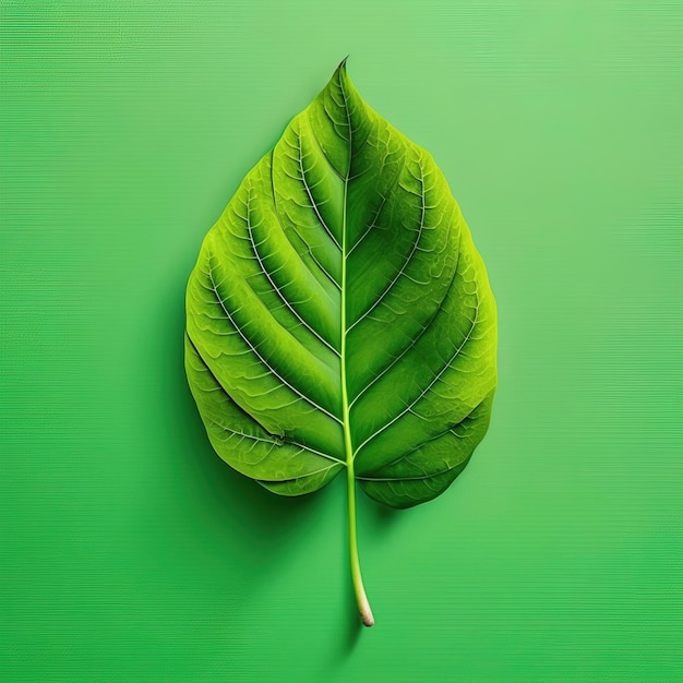 Single leaf flat in green flat minimalist background