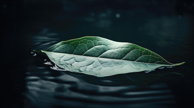 水に浮かぶ単一の葉