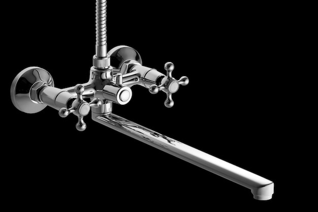 Single lever bath mixer. Long nose. Isolated over black background. Wall mounted.