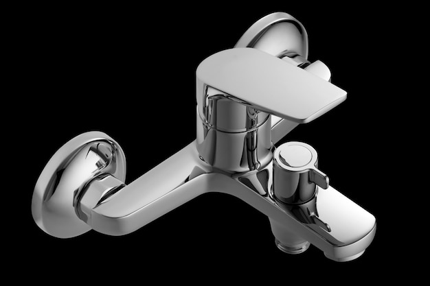 Single lever bath mixer. Short nose. Isolated over black background. Wall mounted.