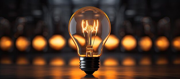 暗い場所で消灯している照明のグループの中で 1 つの電球が光り、創造性の問題解決や優れたアイデアのためのスペースを提供します。