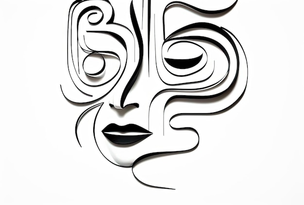 a single line drawing of a face and lines in it in the style of psychological phenomena illustration