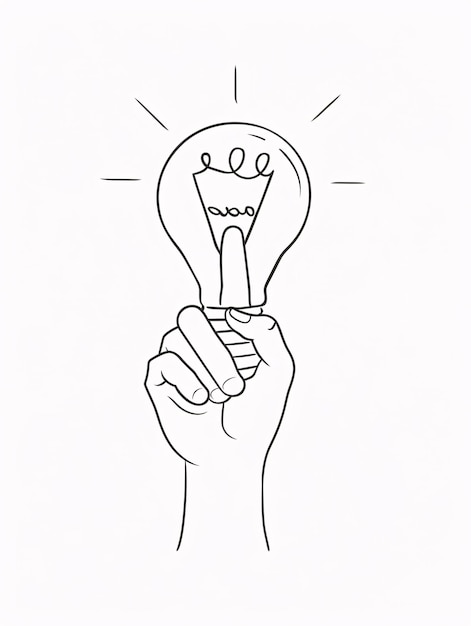 Photo a single line drawing of a finger pointing towards a light bulb representing a clever idea or concept modern and creative vector design